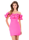 ASHLEYlauren 4966 | Hot-Pink structured scuba mini featuring oversized bow neckline and chic fitted shape