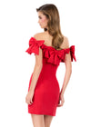 ASHLEYlauren 4966 | Red off shoulder scuba mini with statement bow neckline and sleek fitted silhouette