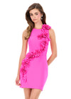 ASHLEYlauren 4967 | Hot-Pink modern jersey mini featuring dimensional floral appliqués across the body