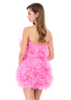 ASHLEYlauren 4968 | Candy-Pink strapless tulle mini with dramatic 3D floral appliqués and sculpted silhouette