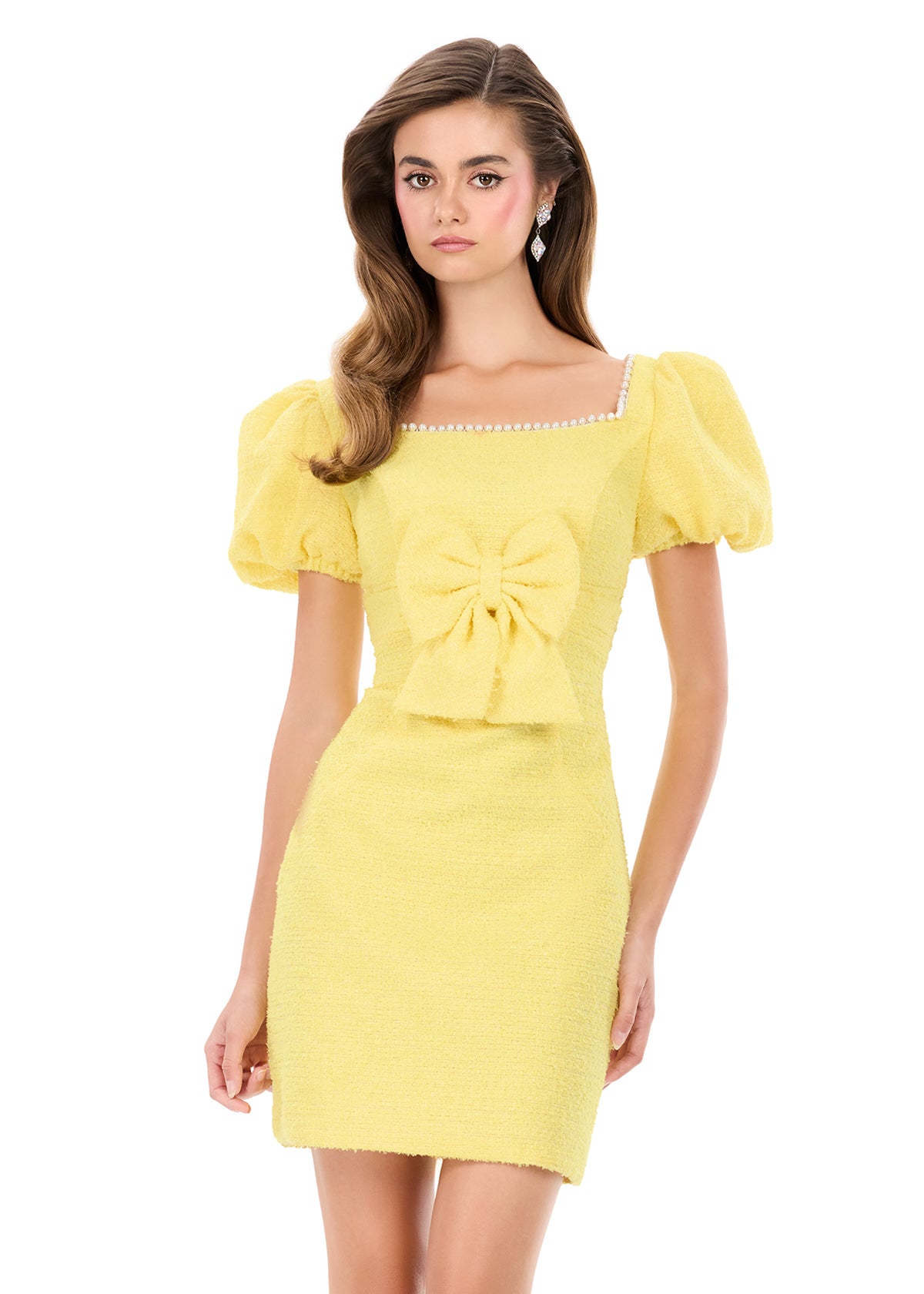 ASHLEYlauren 4809 Tweed Dress with Pearl Sleeves and Cutout ASHLEYlauren 4809 Tweed Dress with Pearl Sleeves and Cutout