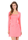 ASHLEYlauren 4971 | Neon-Pink sleek crepe mini featuring long sleeves, square neckline, and statement open back design