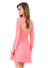 ASHLEYlauren 4971 | Neon-Pink crepe long sleeve mini with square neckline and elegant open back