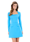 ASHLEYlauren 4971 | Turquoise modern crepe mini featuring a sculpted bodice, square neckline, and open back cutout
