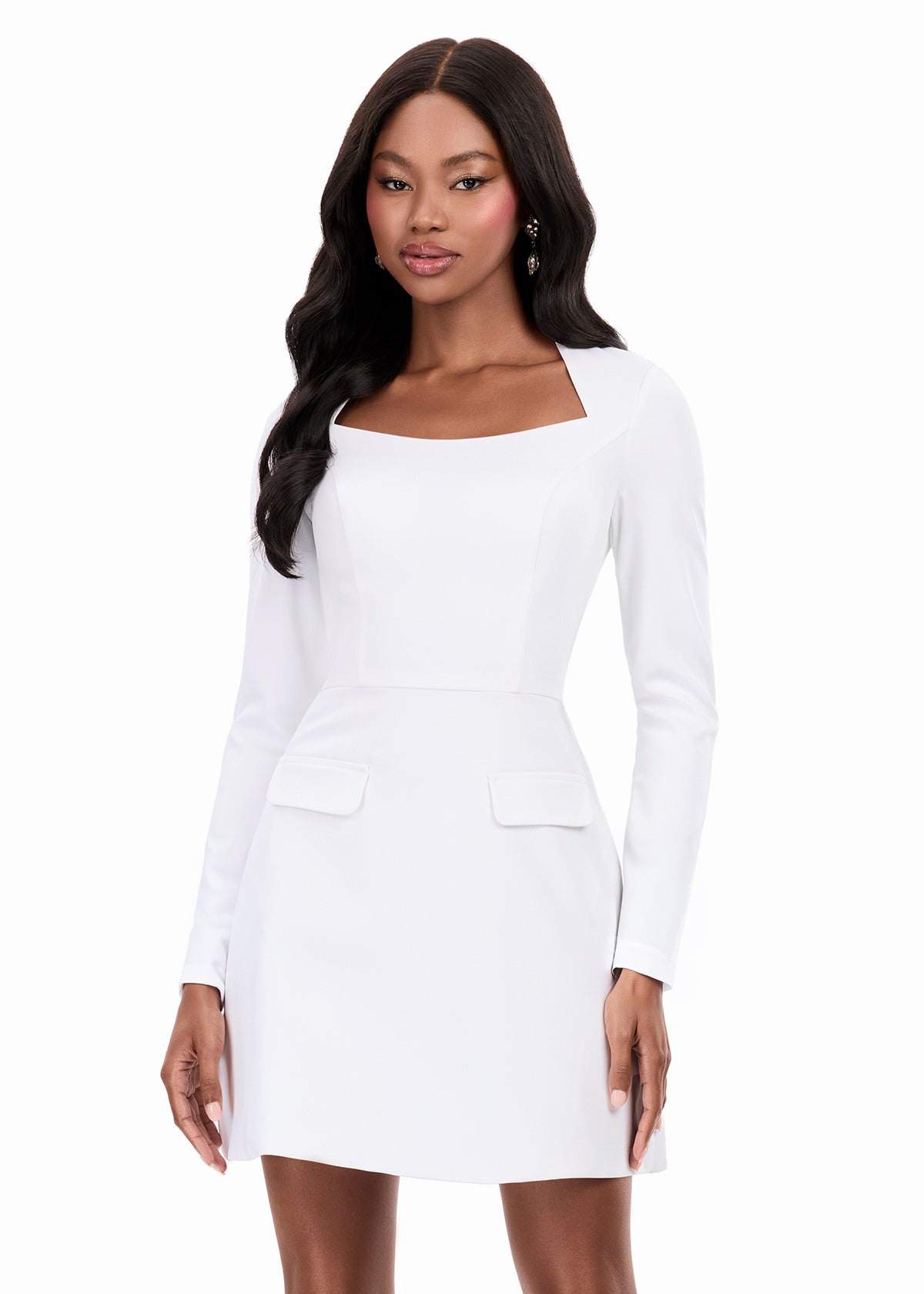 ASHLEYlauren Style 4971 Crepe Long Sleeve Mini Dress