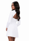 ASHLEYlauren 4971 | White crepe long sleeve mini with square neckline and dramatic open back cutout