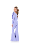 ASHLEYlauren 8327 | Periwinkle scuba jumpsuit with one-shoulder ruffle and flared leg