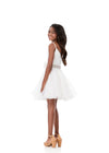 ASHLEYlauren 8331 | White organza dress with ruched bodice and embellished waistband