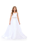 ASHLEYlauren 8333 | White kids pageant gown with structured bodice and sweeping train