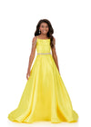 ASHLEYlauren 8333 | Yellow kids pageant gown with beaded waistband and full skirt