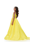 ASHLEYlauren 8333 | Yellow satin ball gown with square neckline and fringe straps