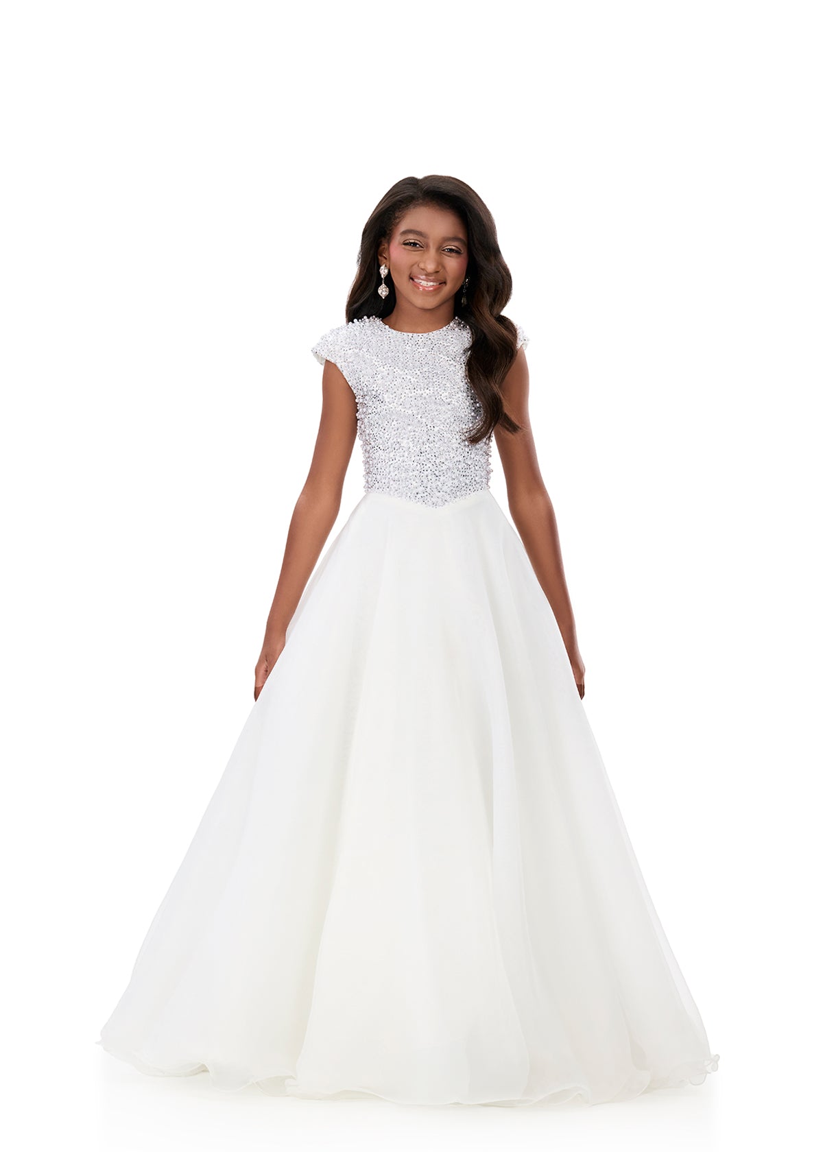 ASHLEYlauren Style 8334 Organza Pearl Embellished Kids Pageant Gown