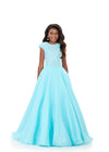 ASHLEYlauren 8334 | Sky kids organza ball gown with fully beaded cap sleeve bodice and voluminous skirt