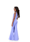 ASHLEYlauren 8341 | Periwinkle jumpsuit with embellished bodice and draped ruffle
