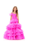 ASHLEYlauren 8342 | Fuchsia kids pageant gown with voluminous tulle layers and fitted bodice