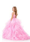 ASHLEYlauren 8344 | Pink organza ball gown with layered ruffles and embellished waistband