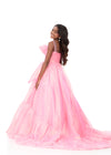 ASHLEYlauren 8345 | Pink organza ball gown with ruffle detail and tiered skirt