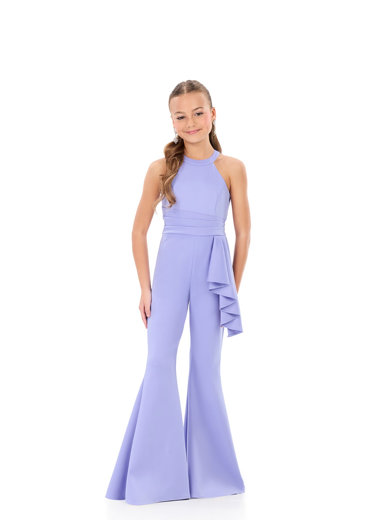 ASHLEYlauren 8347 | Periwinkle pageant jumpsuit with sleek silhouette and modern finish