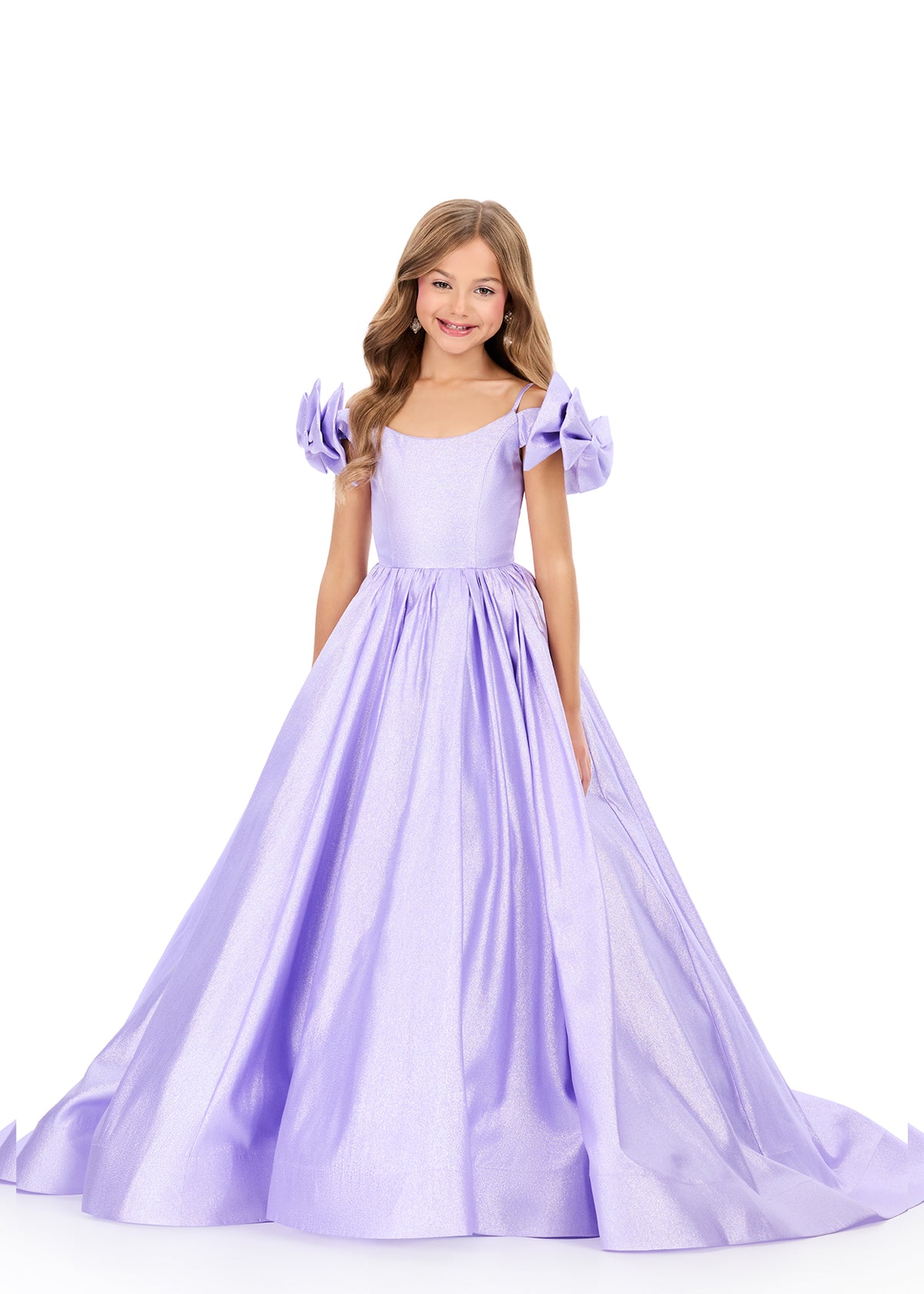ASHLEYlauren 8349 | Lilac pageant gown with structured bodice and shimmering skirt