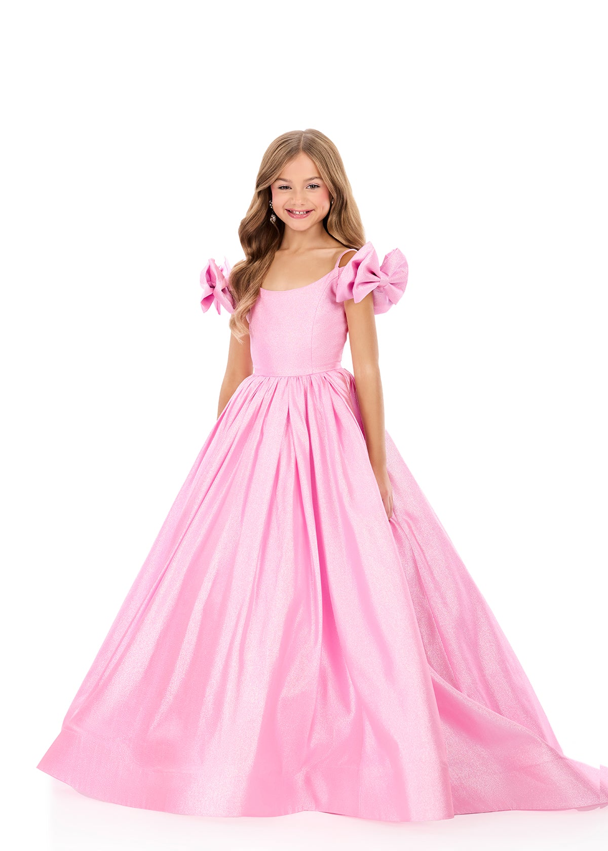 ASHLEYlauren Style 8349 Kids Metallic Mikado Gown with Bow Off