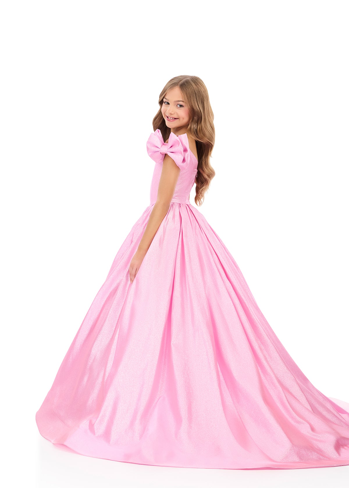 ASHLEYlauren Style 8349 Kids Metallic Mikado Gown with Bow Off