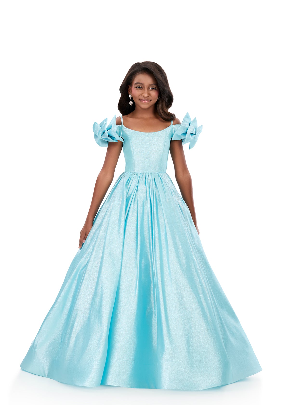 ASHLEYlauren Style 8349 Kids Metallic Mikado Gown with Bow Off