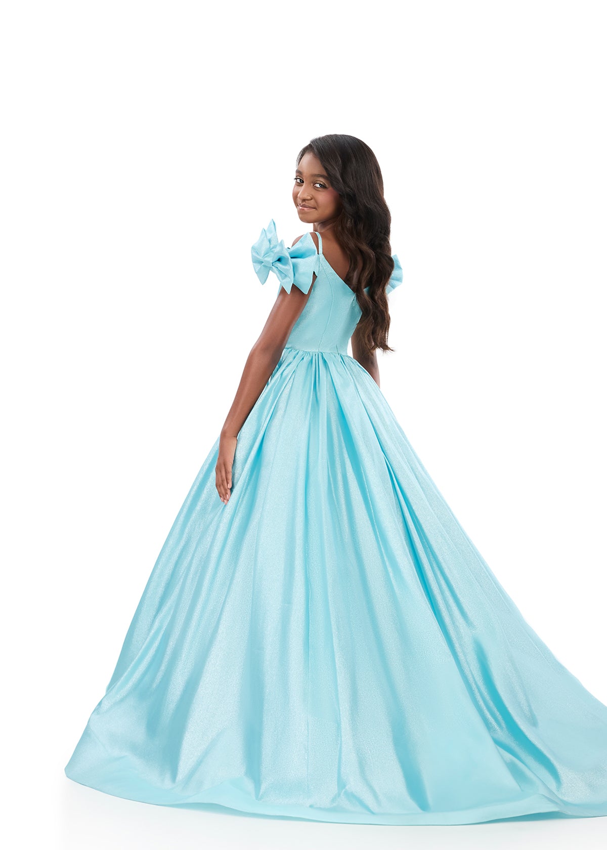 ASHLEYlauren Style 8349 Kids Metallic Mikado Gown with Bow Off