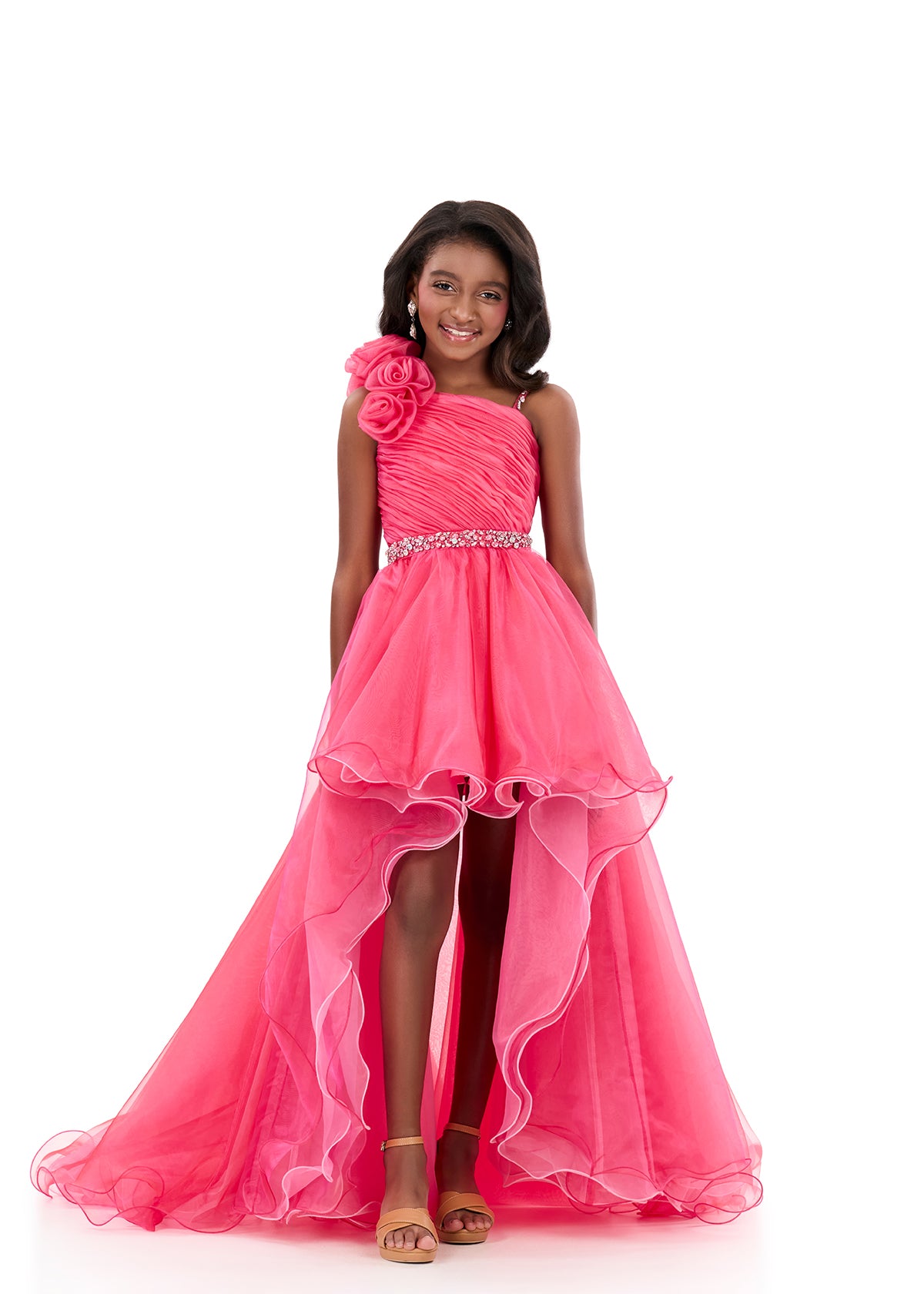 ASHLEYlauren 8288 Kids Beaded High-Low Taffeta Gown