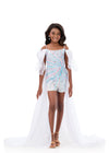 ASHLEYlauren 8351 | Multi-Ivory pageant set with embellished romper and dramatic overskirt