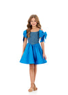 ASHLEYlauren 8354 | Peacock pageant dress with bow strap detail and structured silhouette