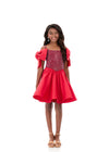 ASHLEYlauren 8354 | Red kids taffeta pageant dress with embellished bodice, bow strap detail, and structured skirt