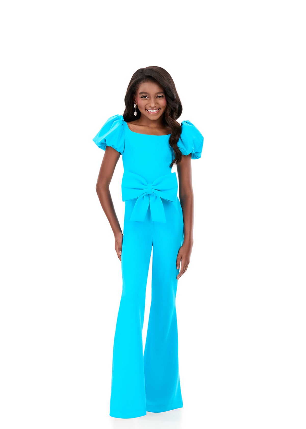 ASHLEYlauren 8309 Tweed Jumpsuit with Pearl Trim