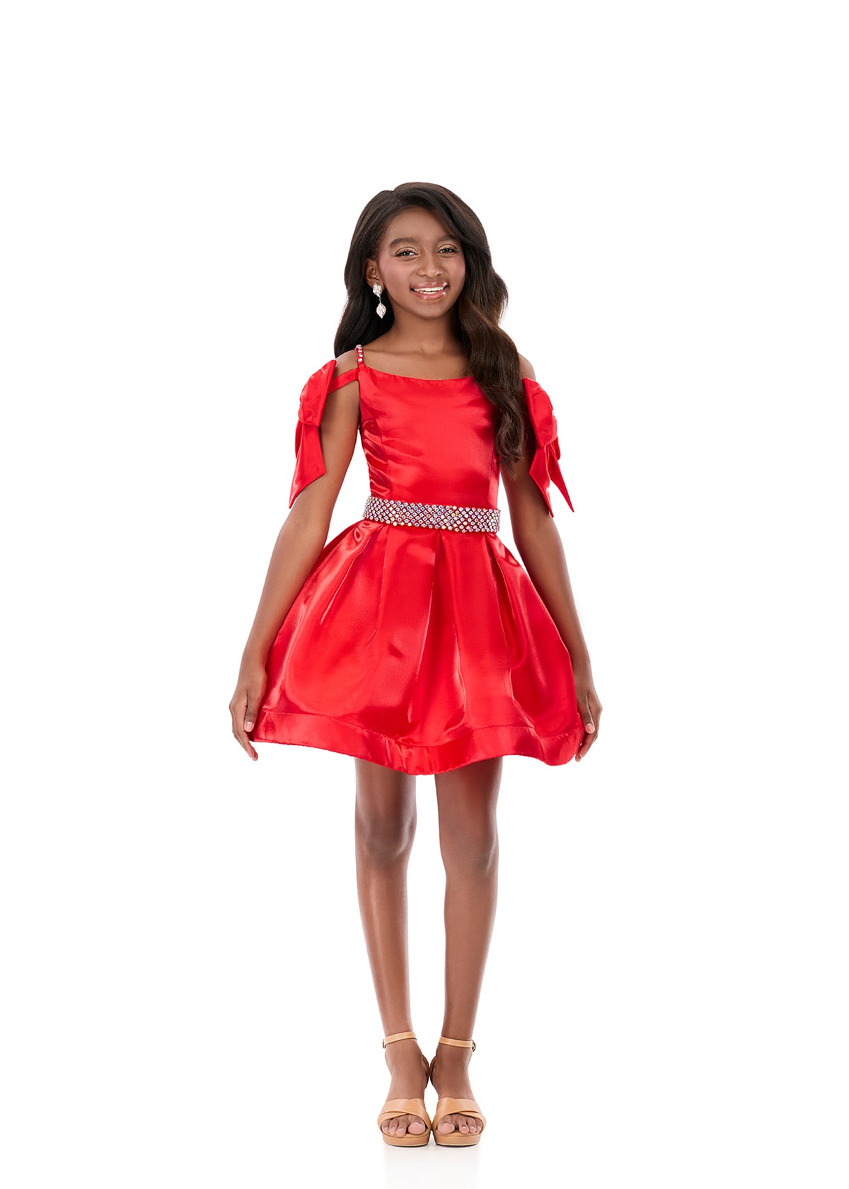 ASHLEYlauren 8360 | Red pageant dress with voluminous skirt and elegant structure