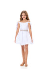 ASHLEYlauren 8360 | White pageant dress with off-shoulder neckline and full skirt
