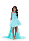 ASHLEYlauren 8365 | Aqua pageant dress with cape detail and layered silhouette
