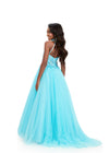 ASHLEYlauren 8366 | Aqua halter kids gown with embellished bodice and flowing tulle skirt