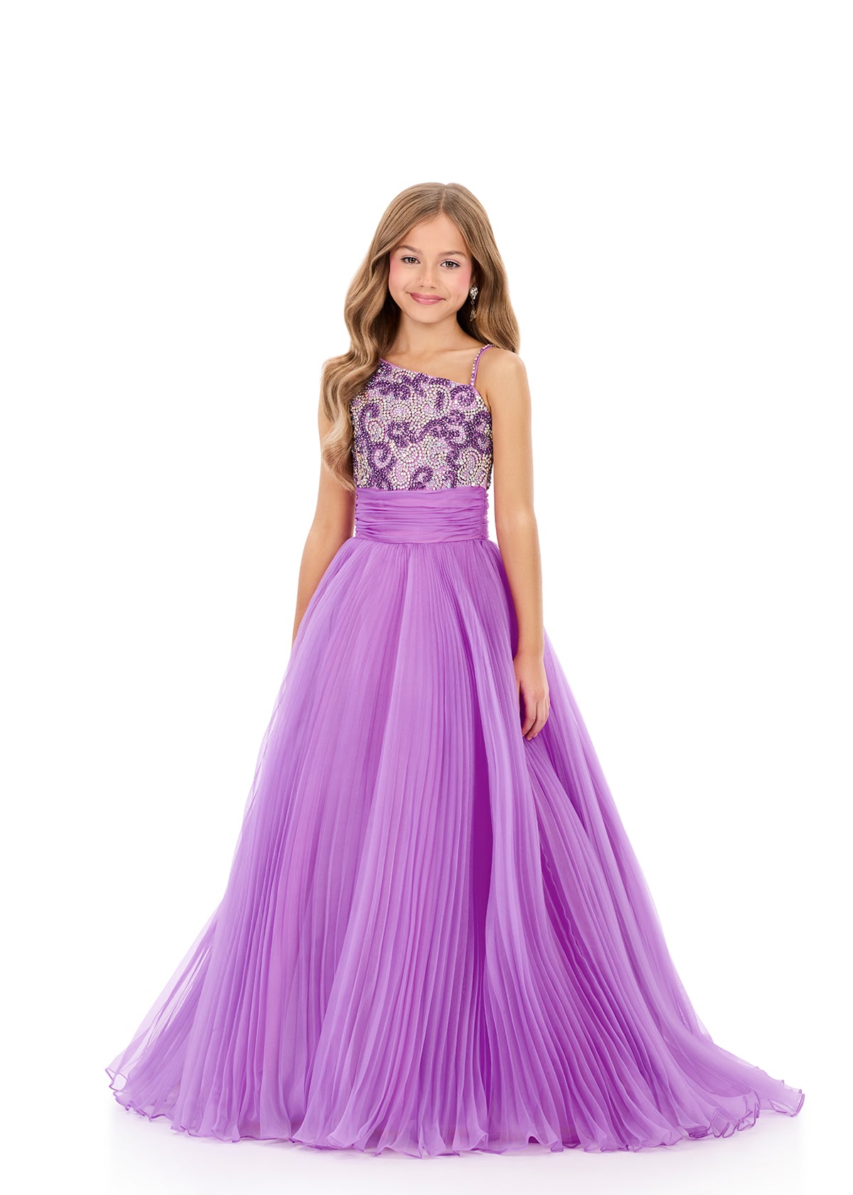 ASHLEYlauren 8197 Kids One Shoulder Chiffon Gown
