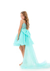 ASHLEYlauren 8369 | Aqua kids high-low gown with embellished bodice and oversized bow