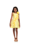 ASHLEYlauren 8370 | Yellow mikado kids dress with floral appliqué bodice and A-line skirt