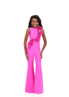 ASHLEYlauren 8371 | Hot-Pink pageant jumpsuit with statement floral detail and straight-leg fit