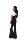 ASHLEYlauren 8372 | Black-White kids jumpsuit with oversized bow and flared trousers