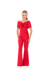 ASHLEYlauren 8372 | Red pageant jumpsuit with flared legs and bold bow detail
