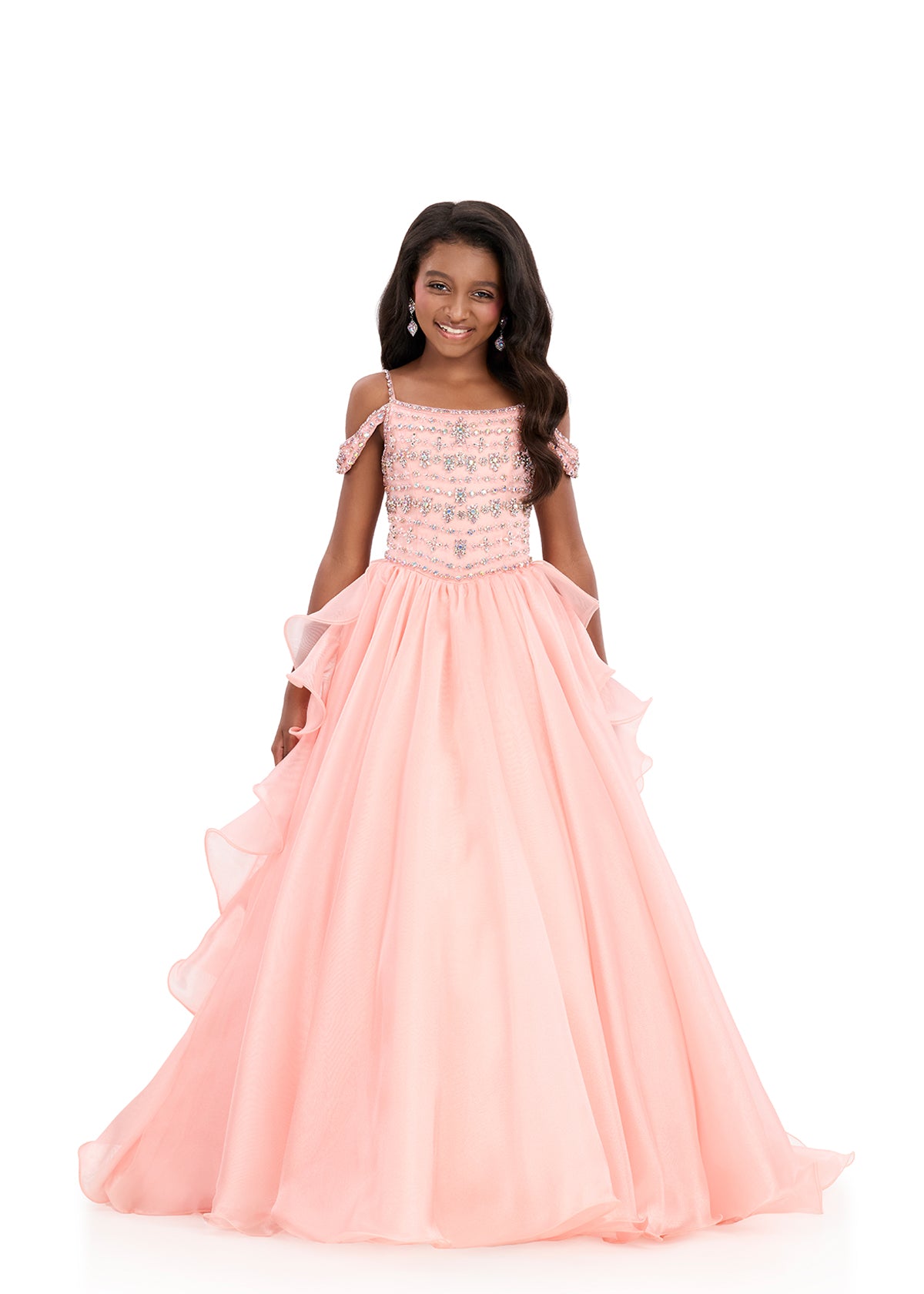 ASHLEYlauren 8376 | Blush kids gown with embellished bodice and organza skirt