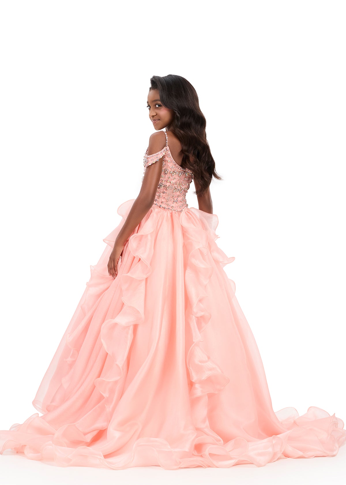 ASHLEYlauren 8376 | Blush kids gown with embellished bodice and organza skirt