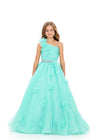 ASHLEYlauren 8381 | Aqua pageant gown with crystal detailing and full skirt