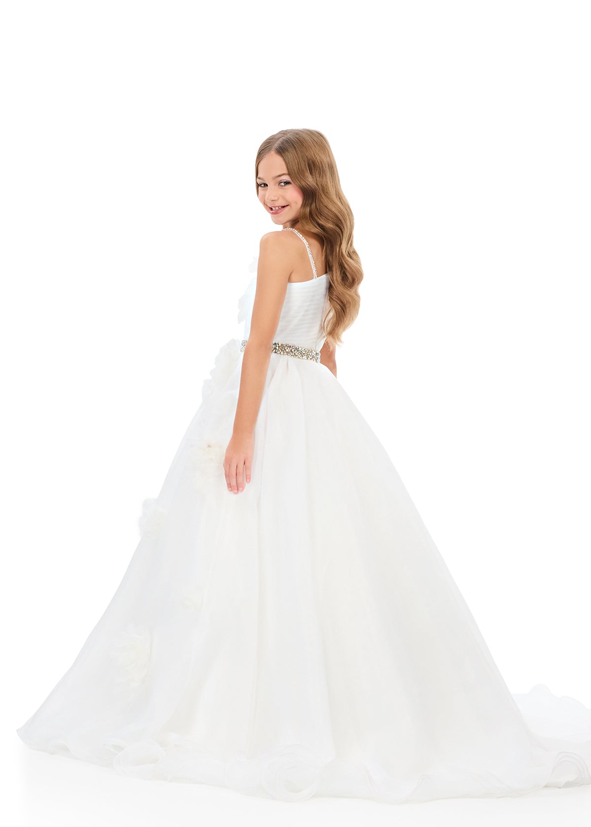 ASHLEYlauren Style 8380 Kids Pageant Gown with 3D Flower Appliqu and One Shoulder Neckline ASHLEYlauren Style 8380 Kids Pageant Gown with 3D Flower Appliqu and One Shoulder Neckline