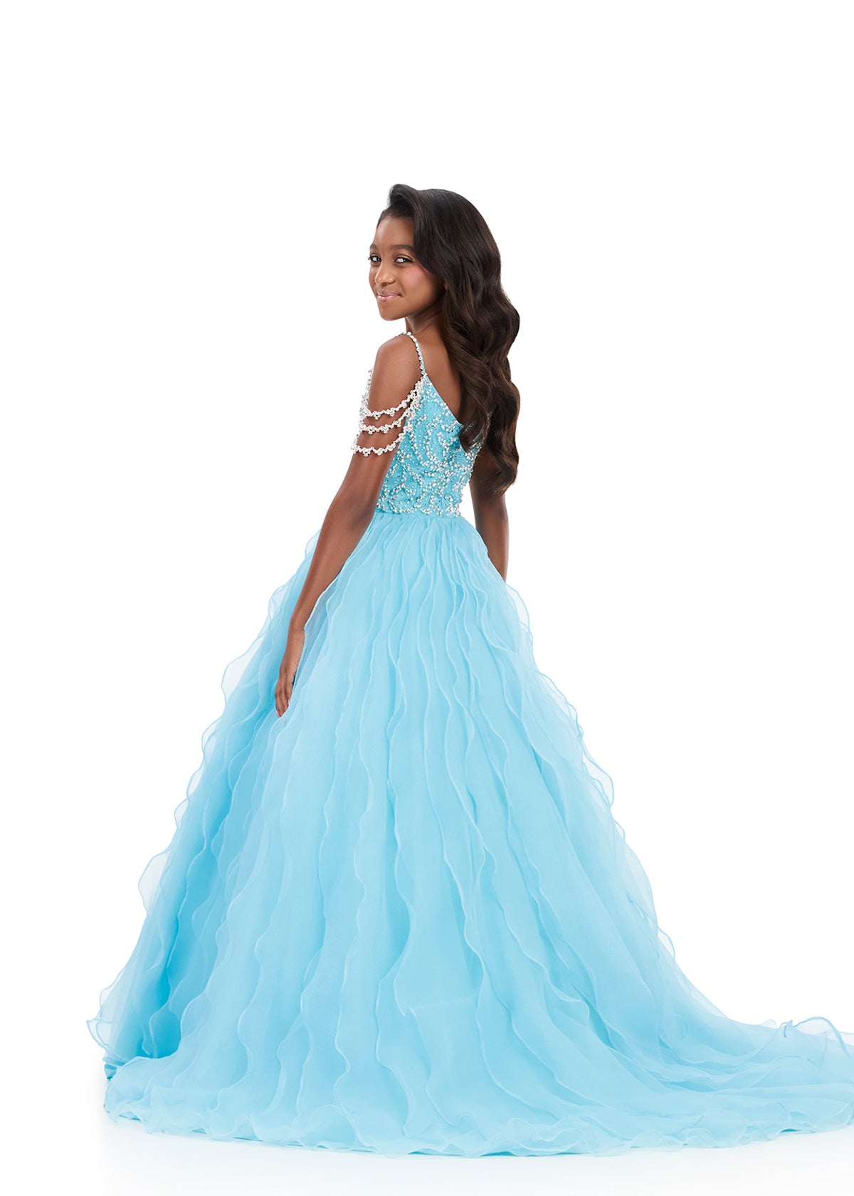 ASHLEYlauren Style 8382 Pageant Ball Gown with Crinkle Organza Skirt and Off Shoulder Straps for Kids ASHLEYlauren Style 8382 Pageant Ball Gown with Crinkle Organza Skirt and Off Shoulder Straps for Kids