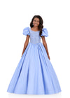 ASHLEYlauren 8386 | Periwinkle pageant gown with crystal detailing and voluminous silhouette