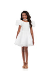 ASHLEYlauren 8387 | Ivory taffeta kids dress with scoop neckline, puff sleeves, and flared skirt