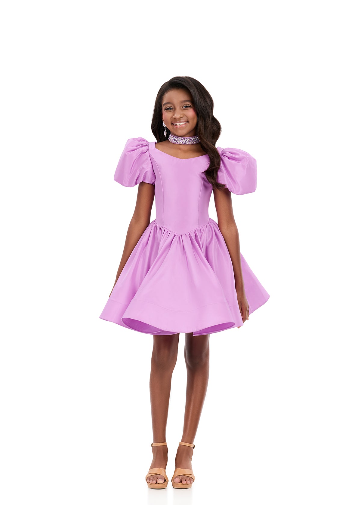 ASHLEYlauren Style 8387 Kids Cocktail Dress with Puff Sleeves, A-Line Skirt, and Collar ASHLEYlauren Style 8387 Kids Cocktail Dress with Puff Sleeves, A-Line Skirt, and Collar